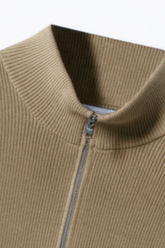 Oversized Rib Cotton Half Zip Sweater - Dark Oak